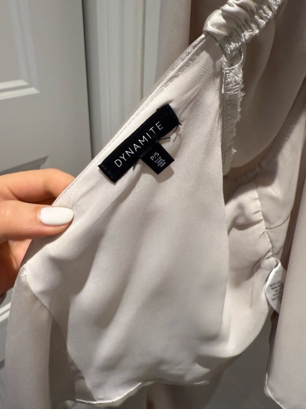 Dynamite Satin Scoop Tie-Back Blouse in Soft Cream - Picture 6 of 8